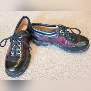 John Fluevog Seventh Heaven Angels Black & Oxblood Flame Tie Oxfords (Sz 6.5)